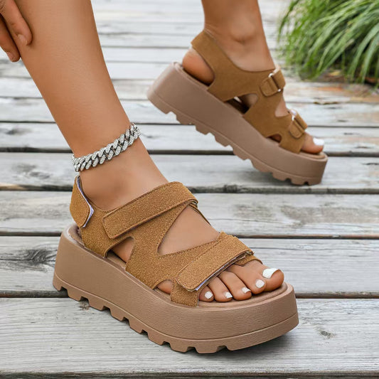 T588-1032  Retro sandals with summer height increase and thick sole